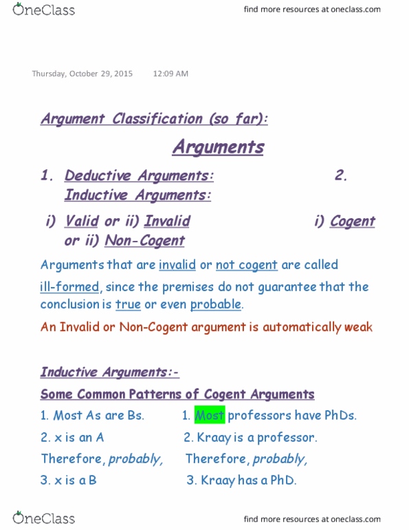 SSH 105 Lecture Notes - Lecture 6: Deductive Reasoning, Logical Reasoning, Fallibilism thumbnail