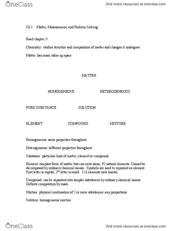 CHEM 1211 Lecture Notes - Lecture 1: Chemical Property, Physical Property, Chemical Change thumbnail