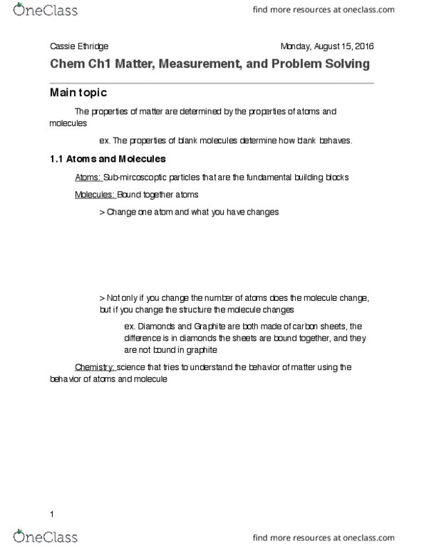 CHEM 1211 Lecture Notes - Lecture 2: Atomic Theory, Long Term Ecological Research Network, Distillation thumbnail