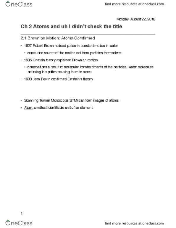 CHEM 1211 Lecture Notes - Lecture 3: Brownian Motion, Systematic Chaos thumbnail