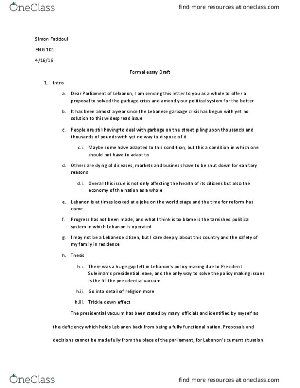 ENGL 102 Lecture Notes - Lecture 8: Lebanese People, Michel Suleiman thumbnail