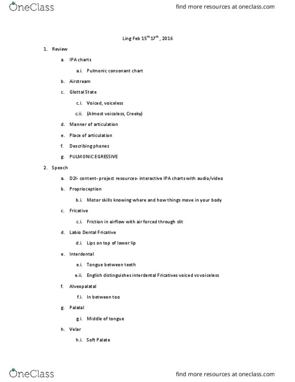 LING 150A1 Lecture Notes - Lecture 2: Fricative Consonant, Egressive Sound, Fokker E.Ii thumbnail