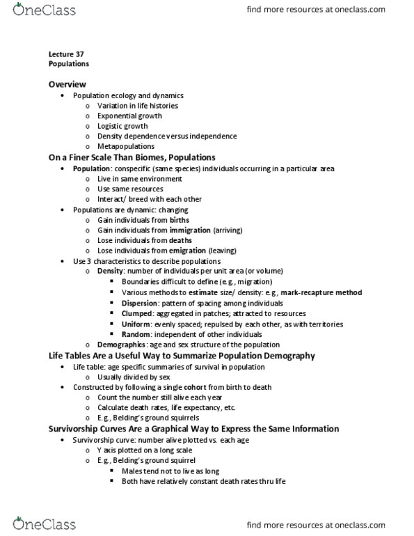 BSC 116 Lecture Notes - Lecture 37: Survivorship Curve, Ground Squirrel, Agave Americana thumbnail