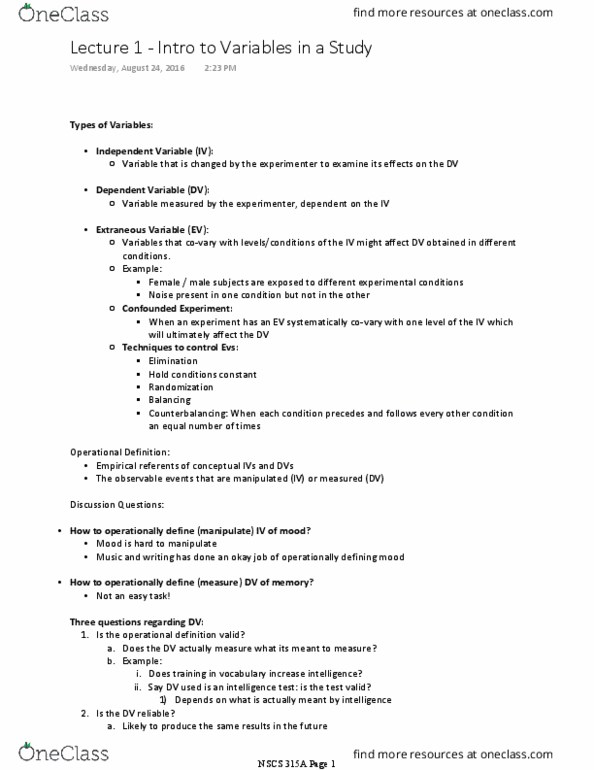 NSCS 315A Lecture Notes - Lecture 1: Operational Definition thumbnail