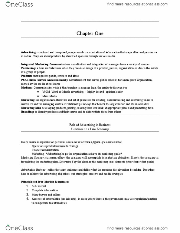 APR 221 Chapter Notes - Chapter 1: Marketing Mix, Product Differentiation, Sales Promotion thumbnail