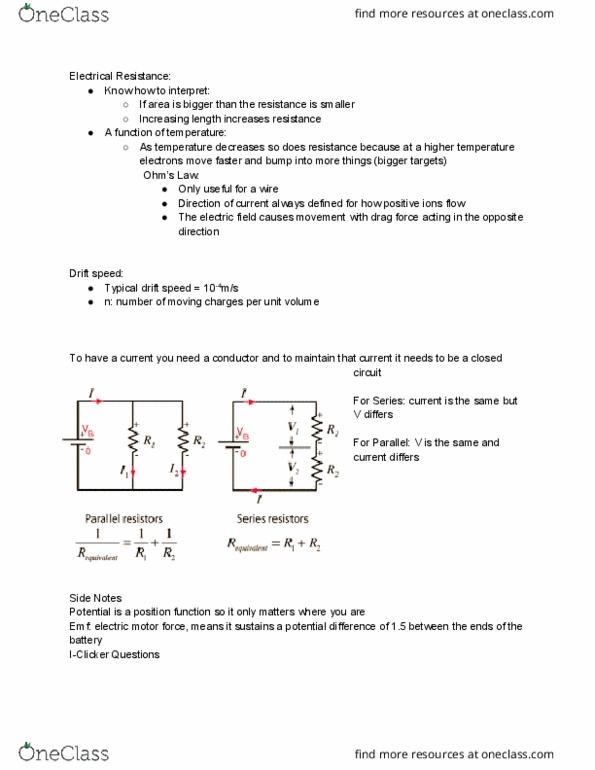PHYS 6B Lecture Notes - Lecture 11: Drift Velocity, Electric Field thumbnail