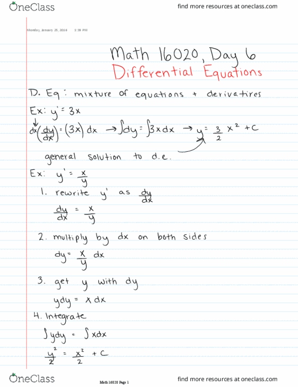 MA 16020 Lecture 6: Differential Equations thumbnail