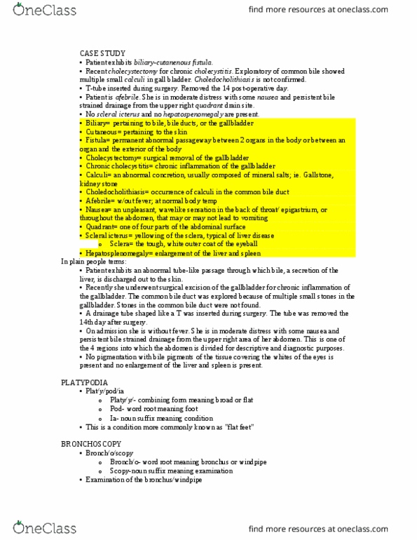 CLAS 230 Lecture Notes - Lecture 1: Common Bile Duct, Splenomegaly, Common Bile Duct Stone thumbnail