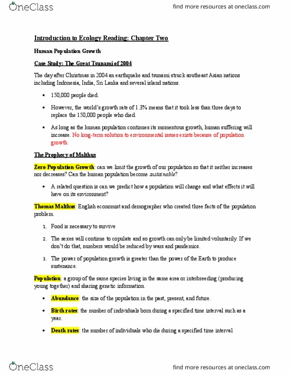 BIO SCI 55 Chapter Notes - Chapter 2: Logistic Function, Population Connection, Exponential Growth thumbnail