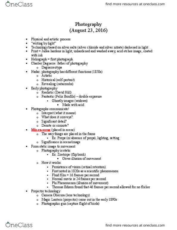 COMM 150 Lecture Notes - Lecture 1: Silver Nitrate, Silver Chloride, Multiple Exposure thumbnail