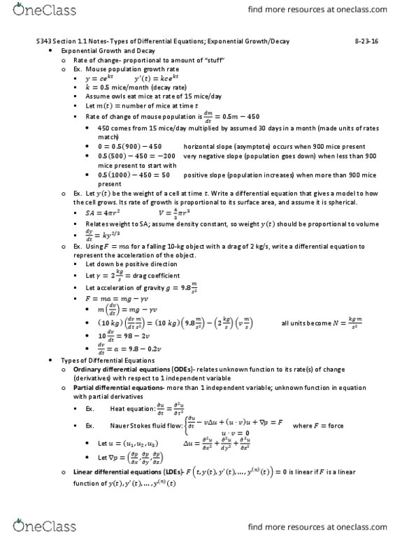 MATH-S 343 Chapter Notes - Chapter 1: Asymptote, Cell Growth, Partial Differential Equation thumbnail