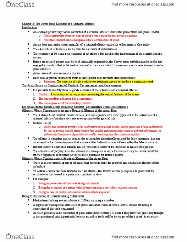 CRIM 230 Lecture Notes - Lecture 2: Actus Reus, Summary Offence, Criminal Law Of Canada thumbnail