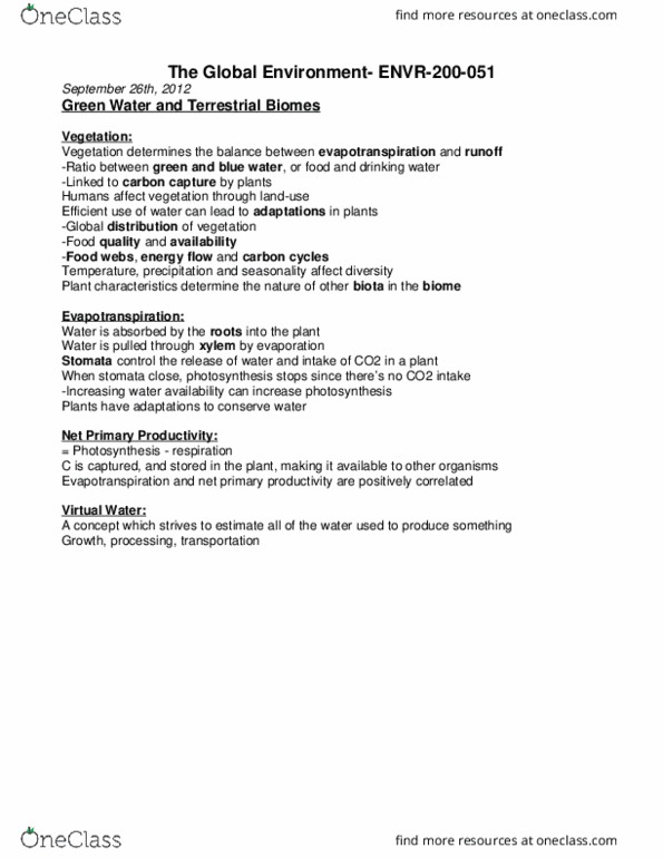 ENVR 200 Lecture Notes - Lecture 7: Food Quality, Stoma, Xylem thumbnail