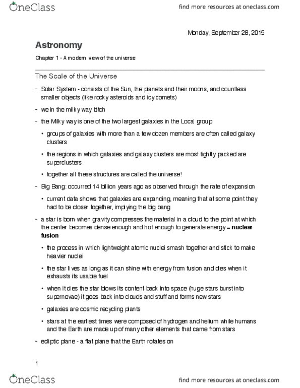 ASTR 3 Chapter Notes - Chapter 1 and 2: List Of Largest Galaxies, Millisecond Pulsar, Usable Fuel thumbnail