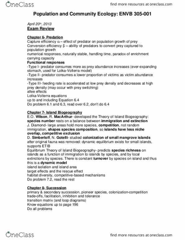 ENVB 305 Lecture Notes - Lecture 16: Prey Switching, Pioneer Species, Dynamic Equilibrium thumbnail