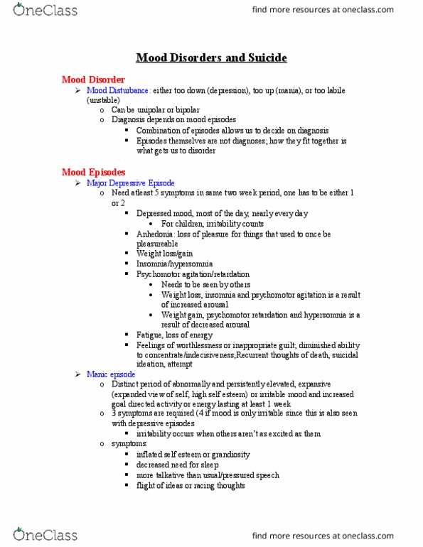 AS.200.212 Chapter Notes - Chapter 7-9: Major Depressive Episode, Mania, Major Depressive Disorder thumbnail