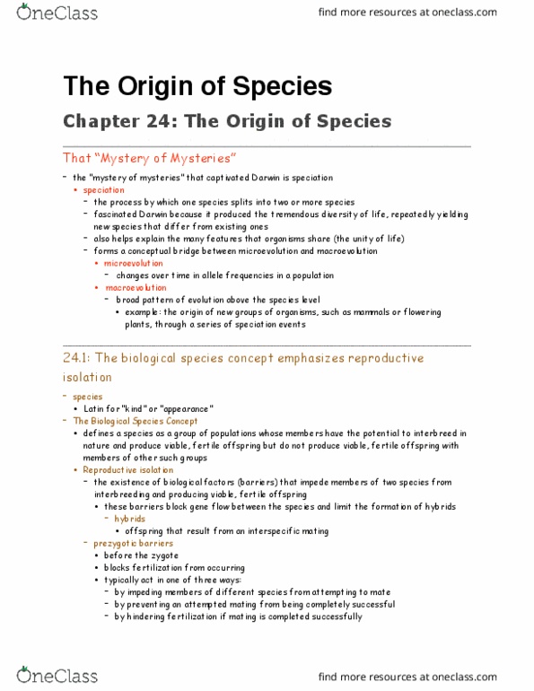 BISC 1112 Lecture Notes - Lecture 4: Species Problem, Sympatric Speciation, Species thumbnail