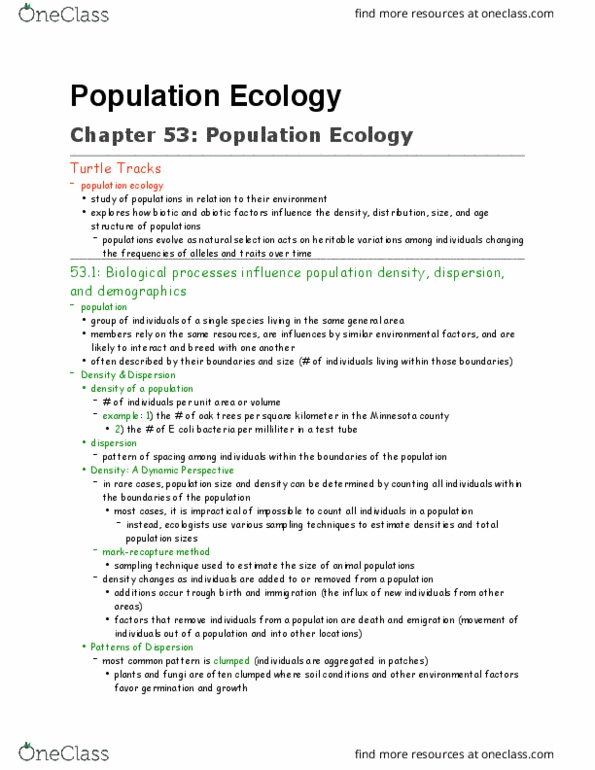 BISC 1112 Lecture Notes - Lecture 9: Population Ecology, Life Table, Exponential Growth thumbnail