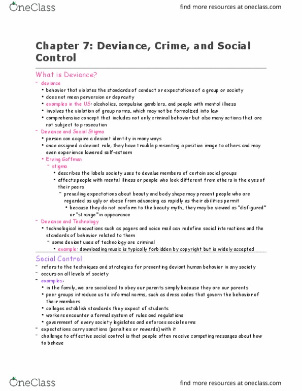 SOC 1001 Lecture Notes - Lecture 6: Informal Social Control, Milgram Experiment, Compulsive Gamblers thumbnail