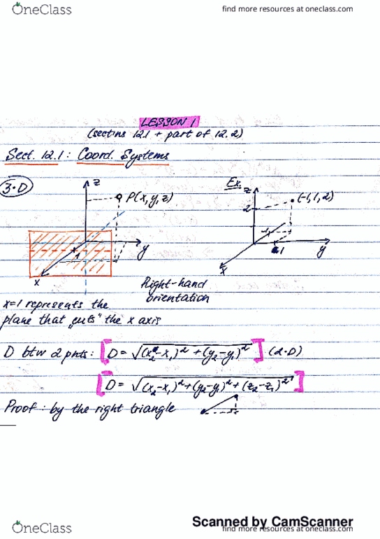 MA 16600 Lecture 1: MA 162 12.2 and .1 3D Syst and Vectors thumbnail