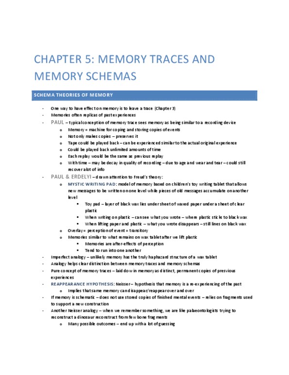 PSYC 213 Chapter Notes - Chapter 5: Wax Tablet, Wax Paper, Long-Term Memory thumbnail