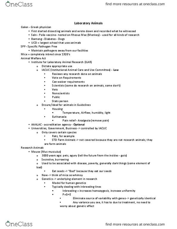 ANS 1 Lecture Notes - Lecture 8: Specific-Pathogen-Free, House Mouse, Knockout Mouse thumbnail