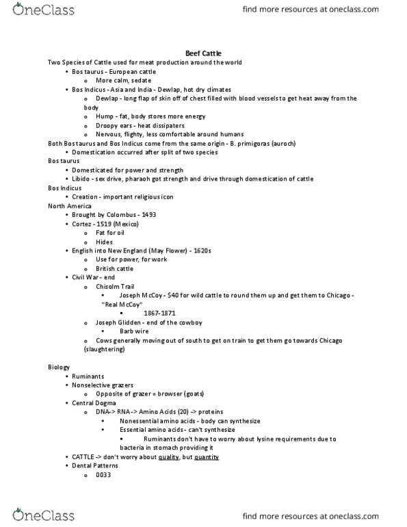 ANS 1 Lecture Notes - Lecture 3: Cattle, Joseph Mccoy, Chisholm Trail thumbnail