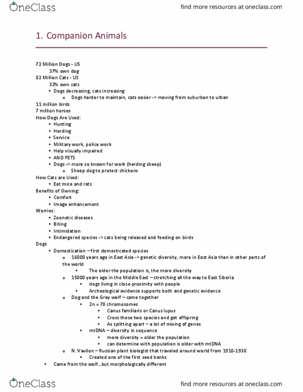 ANS 1 Lecture Notes - Lecture 11: Sheep Dog, List Of Domesticated Animals, Gray Wolf thumbnail