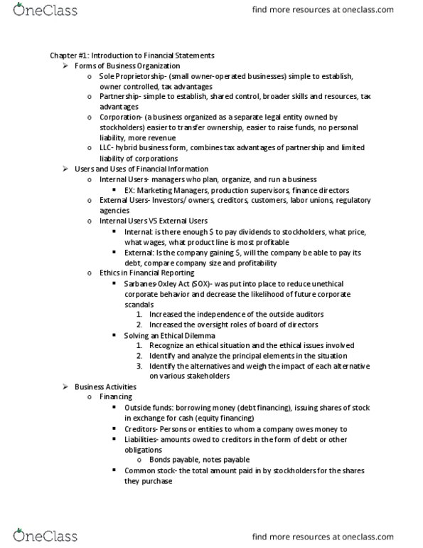 ACCT 101 Lecture Notes - Lecture 1: Legal Personality, Sole Proprietorship, Promissory Note thumbnail