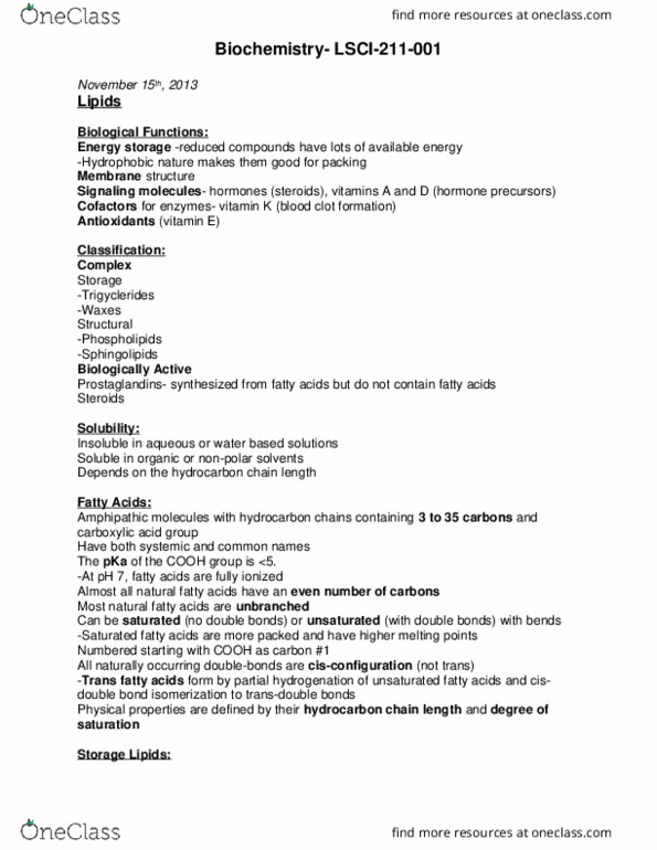 LSCI 211 Lecture Notes - Lecture 14: Trans Fat, Vitamin K, Triglyceride thumbnail