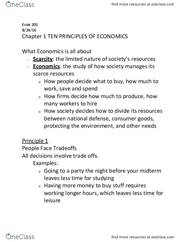 ECON 201 Lecture Notes - Lecture 1: Opportunity Cost, Market Power, Externality thumbnail