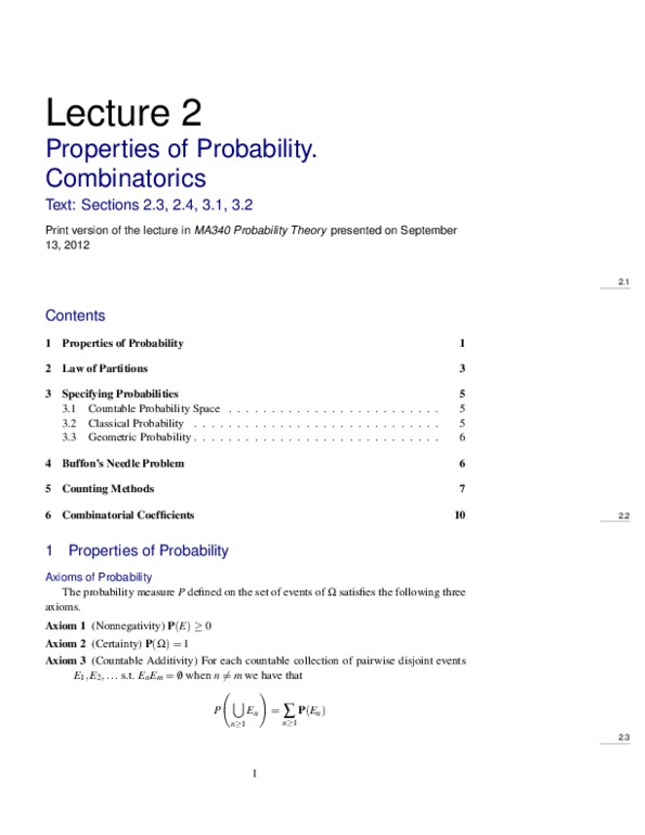 MA340 Lecture Notes - Disjoint Sets, Probability Axioms, Mutual Exclusivity thumbnail