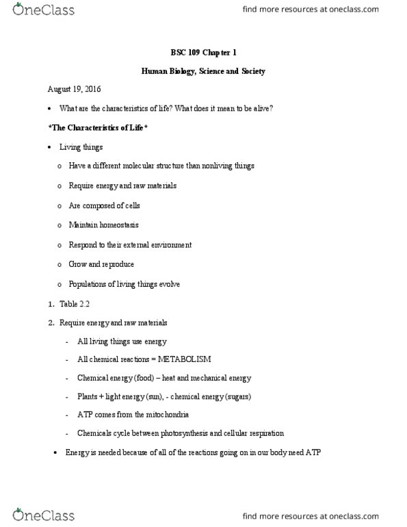 BSC 109 Lecture Notes - Lecture 1: Venus Flytrap, Cellular Respiration, Chemical Energy thumbnail