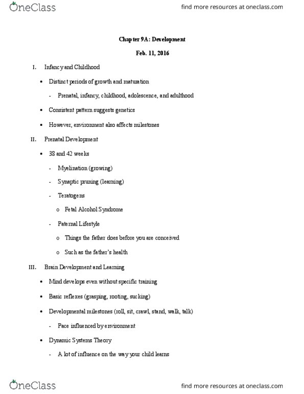 PY 101 Lecture Notes - Lecture 12: Child Development Stages, Synaptic Pruning, Prenatal Development thumbnail