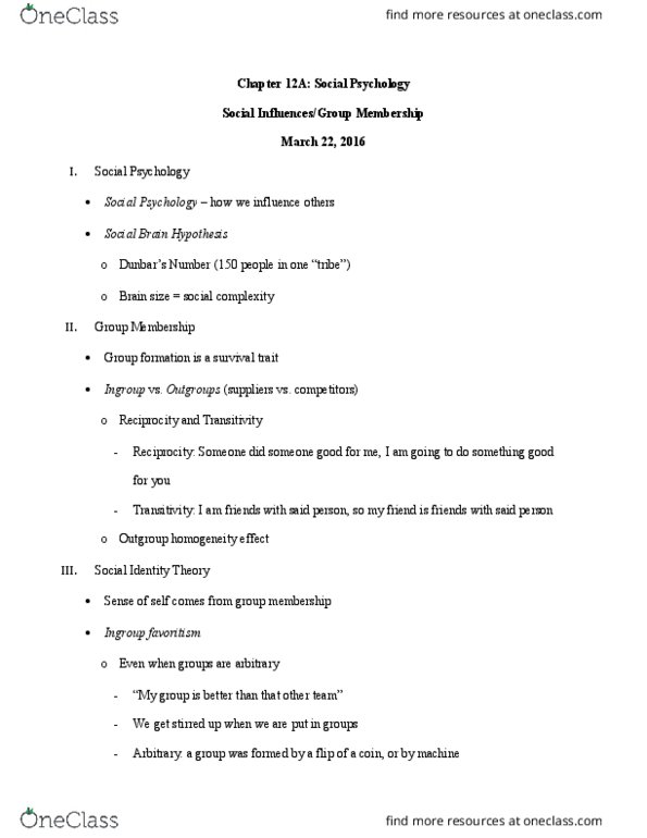 PY 101 Lecture Notes - Lecture 16: Prefrontal Cortex, Social Identity Theory, Road Rage thumbnail