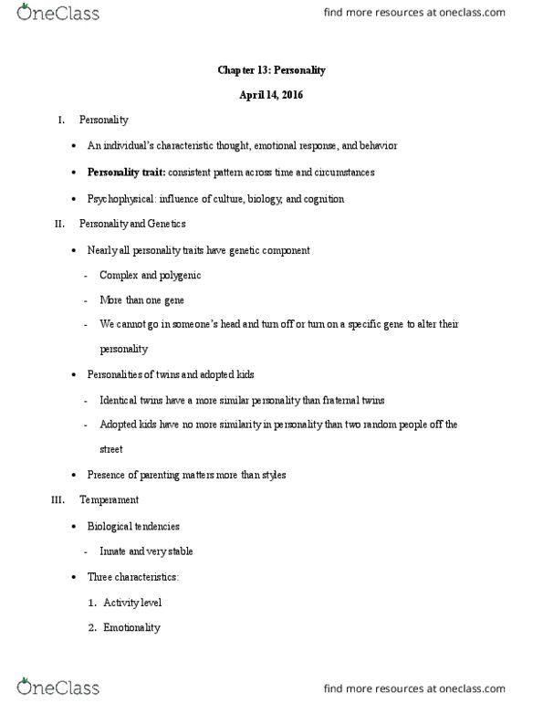 PY 101 Lecture Notes - Lecture 22: Unconditional Positive Regard, Twin, Psychosexual Development thumbnail