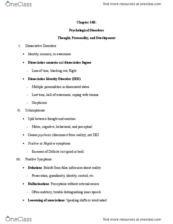 PY 101 Lecture Notes - Lecture 20: Dissociative Identity Disorder, Psychogenic Amnesia, Echolalia thumbnail