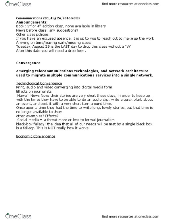 COM 201 Lecture Notes - Lecture 1: Nbcuniversal, Short Turn, Network Architecture thumbnail