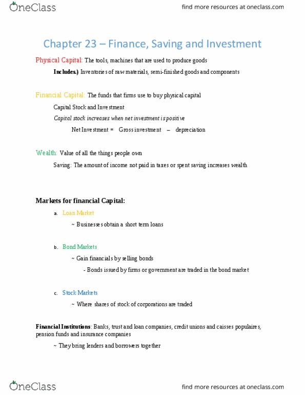 ECON 1010 Lecture Notes - Lecture 3: Credit Union, Loanable Funds, Real Interest Rate thumbnail