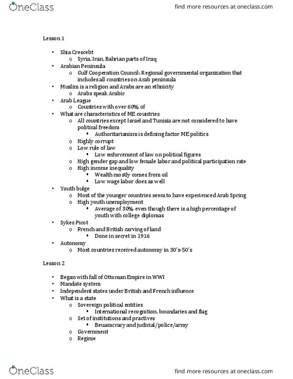 POL SCI 157 Lecture Notes - Lecture 1: Gulf Cooperation Council, Arab Spring, Arab Nationalism thumbnail