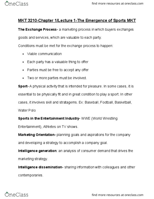 MKT-3210 Lecture 1: MKT 3210 Chapter 1-Notes OneClass thumbnail