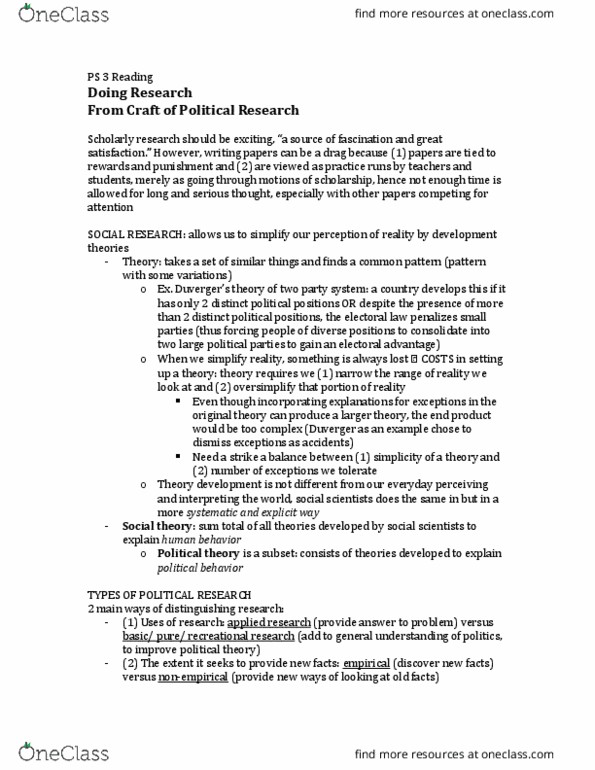 POL SCI 3 Chapter Notes - Chapter 1: Positive Political Theory, Political Philosophy, Party System thumbnail