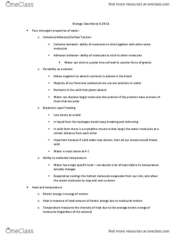 BIO 311C Lecture Notes - Lecture 3: Emergence, Heat Capacity, Evaporative Cooler thumbnail