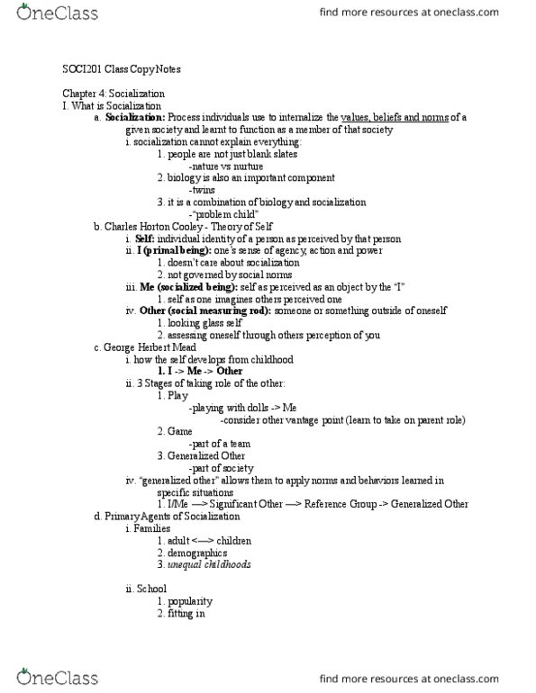 SOCI201 Lecture Notes - Lecture 4: George Herbert Mead, Ethnomethodology, Symbolic Interactionism thumbnail