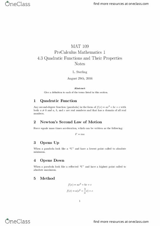 MAT 109 Lecture Notes - Lecture 7: Massachusetts Route 3 thumbnail