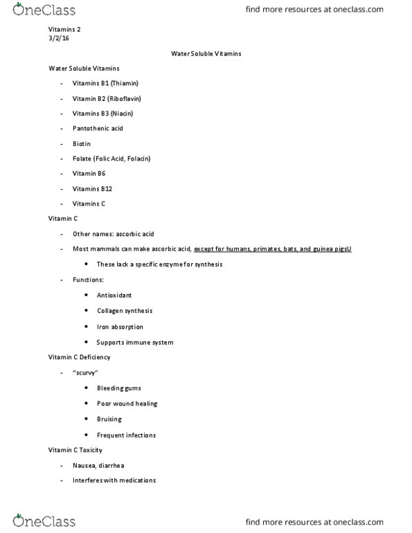 FDNS 2100 Lecture Notes - Lecture 12: Riboflavin, Pantothenic Acid, Vitamin B6 thumbnail