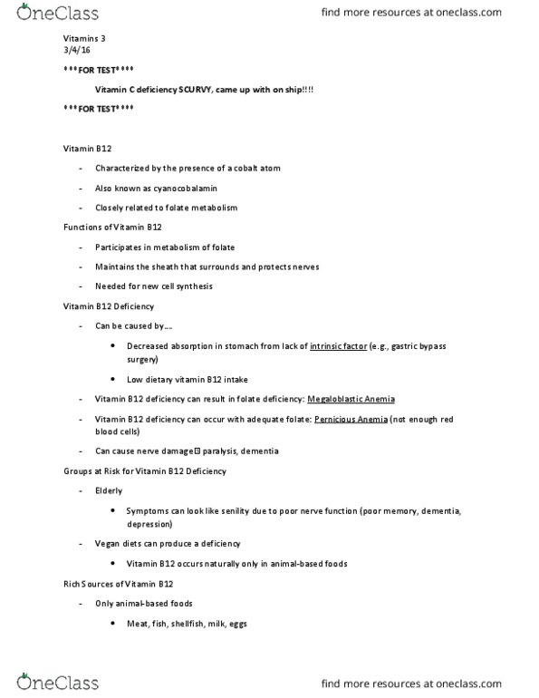 FDNS 2100 Lecture Notes - Lecture 13: Vitamin B12 Deficiency, Gastric Bypass Surgery, Folate Deficiency thumbnail