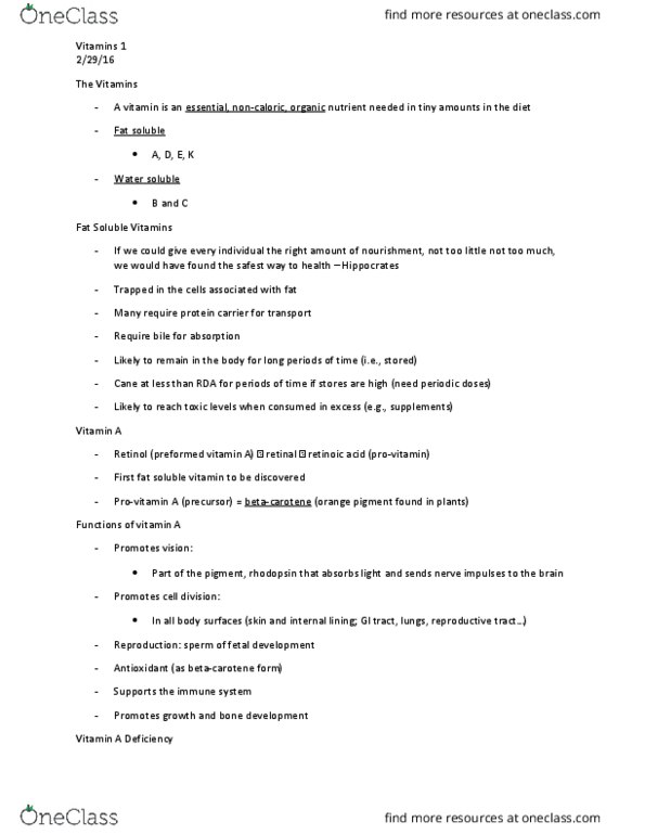 FDNS 2100 Lecture Notes - Lecture 11: Vitamin, Vitamin A Deficiency, Vitamin D Deficiency thumbnail