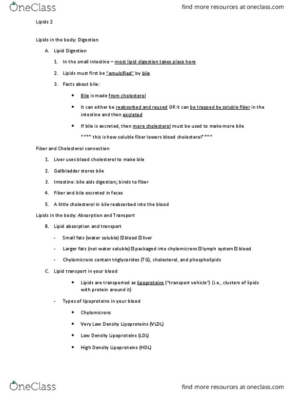 FDNS 2100 Lecture Notes - Lecture 6: Dietary Fiber, Chylomicron, Lipoprotein thumbnail