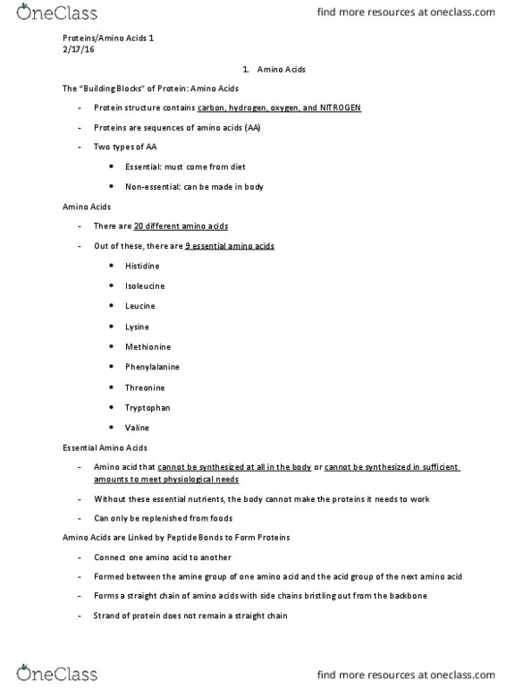 FDNS 2100 Lecture Notes - Lecture 7: Protein Structure, Isoleucine, Valine thumbnail